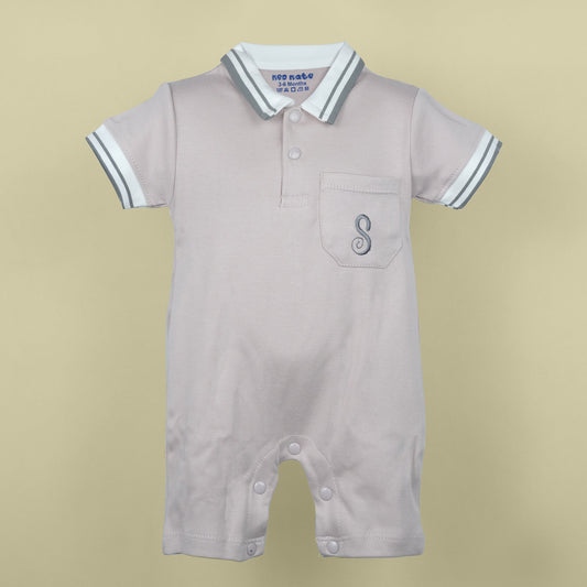 Breezy & Playful: Neo Nate Boys Light Grey Knee-Length Romper with Embroidery