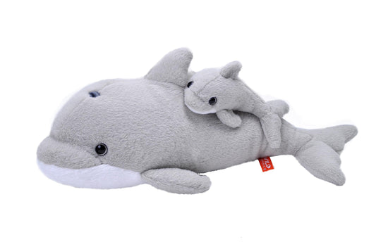 WILD REPUBLIC Mom and Baby Dolphin Stuffed Animal 14 Inches Gift for Kids Plush Toy Fill is Spun Recycled Water Bottles