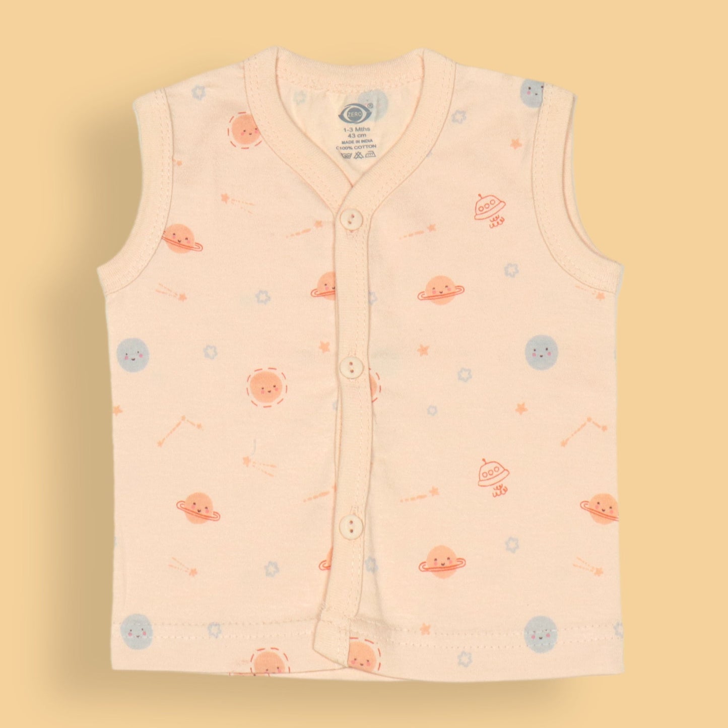 Zero's Cozy Crew Jhabla - Soft Sleeveless Shirt Sprinkled with Anchors, Bears & Space Fun (Pack of 3)