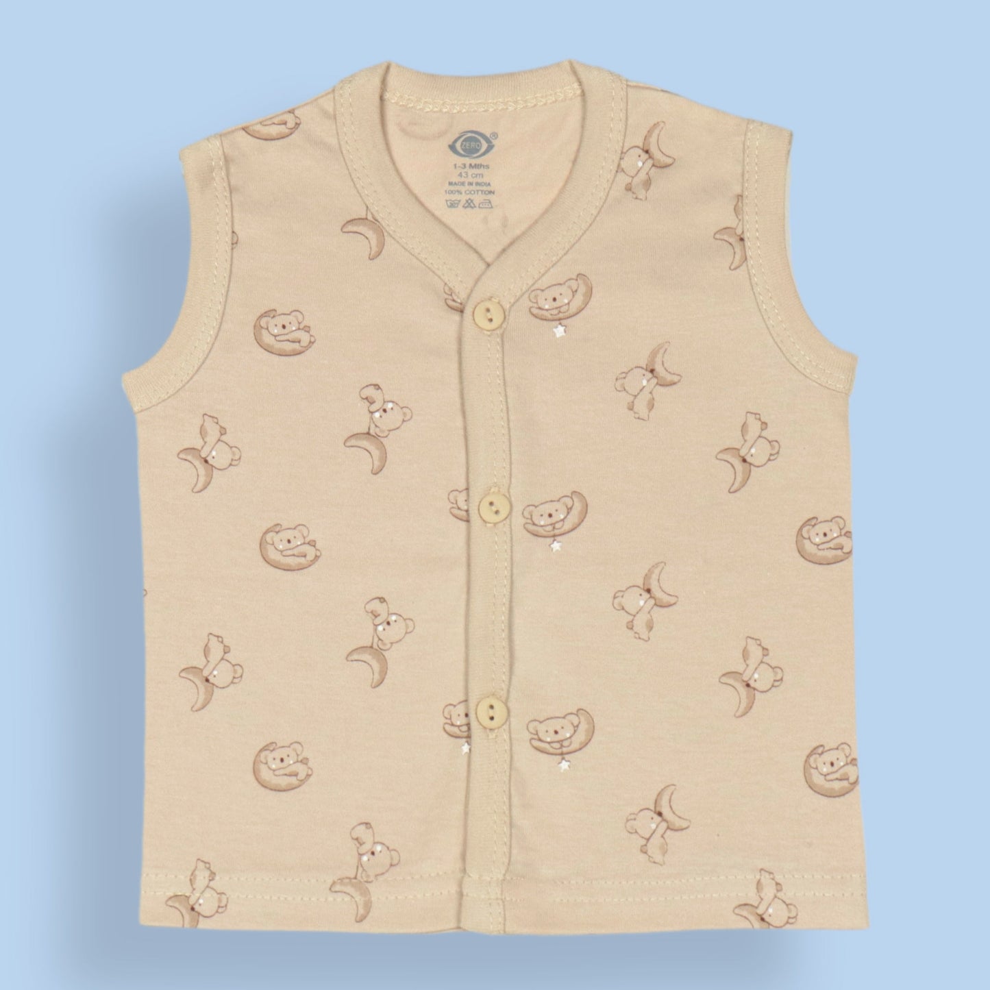Zero's Cozy Crew Jhabla - Soft Sleeveless Shirt Sprinkled with Anchors, Bears & Space Fun (Pack of 3)