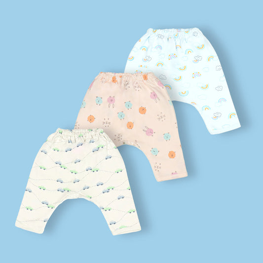 Pink Rabbit Soft & Sunny Trio: Cozily Colorful Diaper Leggings for Playful Little Girls
