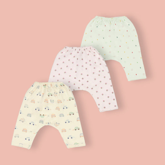 Pink Rabbit Sunny Snuggles: Soft Cotton Trio of Diaper Leggings in Pastel Playfulness