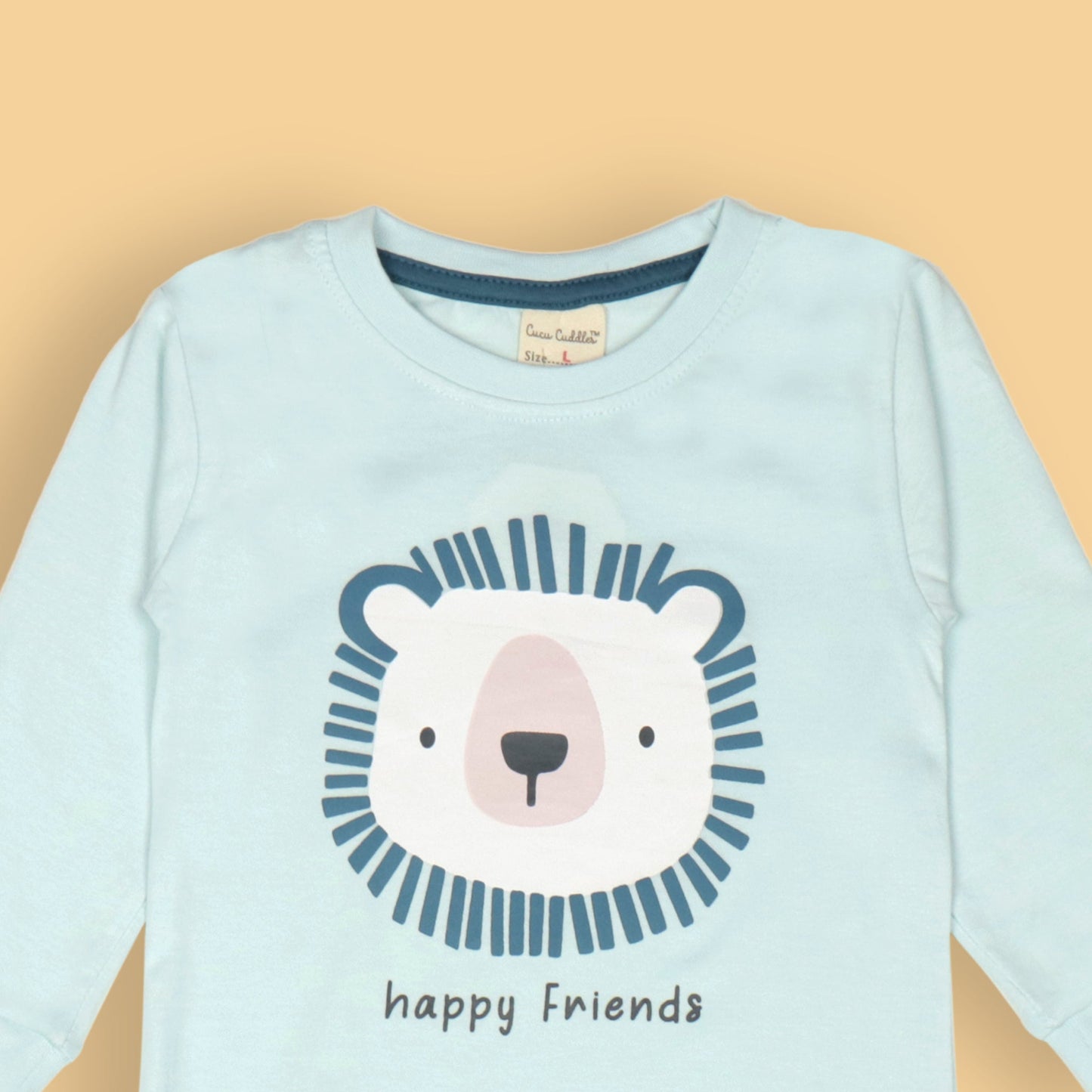 Happy Friends Set by Cucumber – Turquoise Full Sleeve Tee & Teal Blue Jogger Pants, Soft Cotton Comfort
