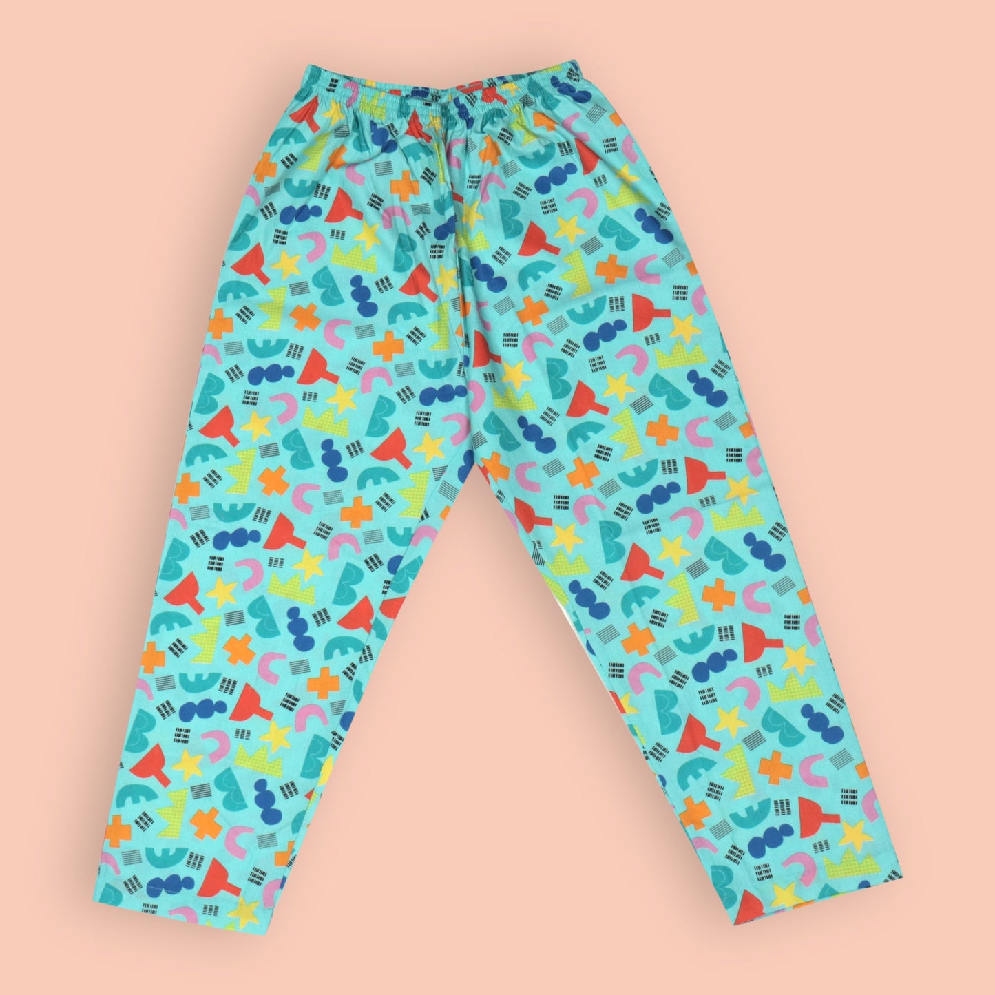 Boys’ Cozy Star Print Pyjama Set – Turquoise Cotton Collar Shirt with Front Buttons & Full-Length Pants
