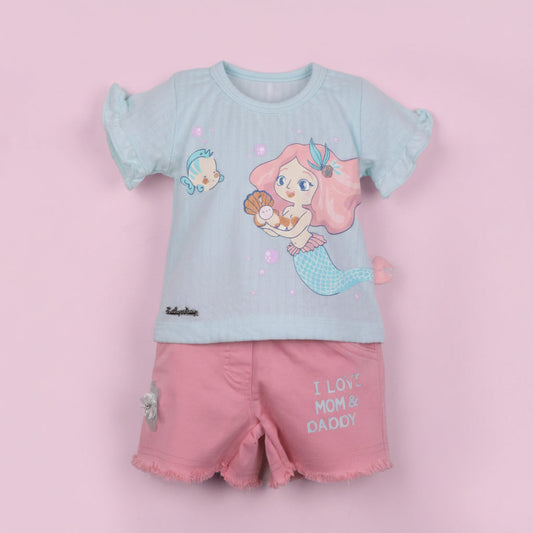 Baby's Day girls’ fashion: short sleeve top with back buttons and heartfelt print!