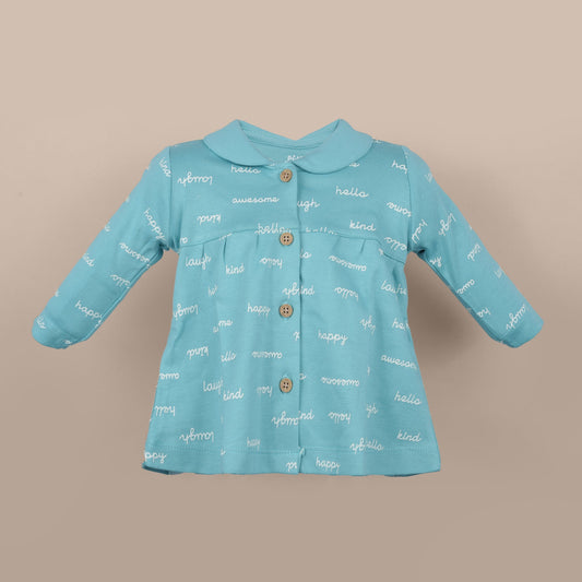 Pink Rabbit Girl's Turquoise Peter Pan Collar Frock