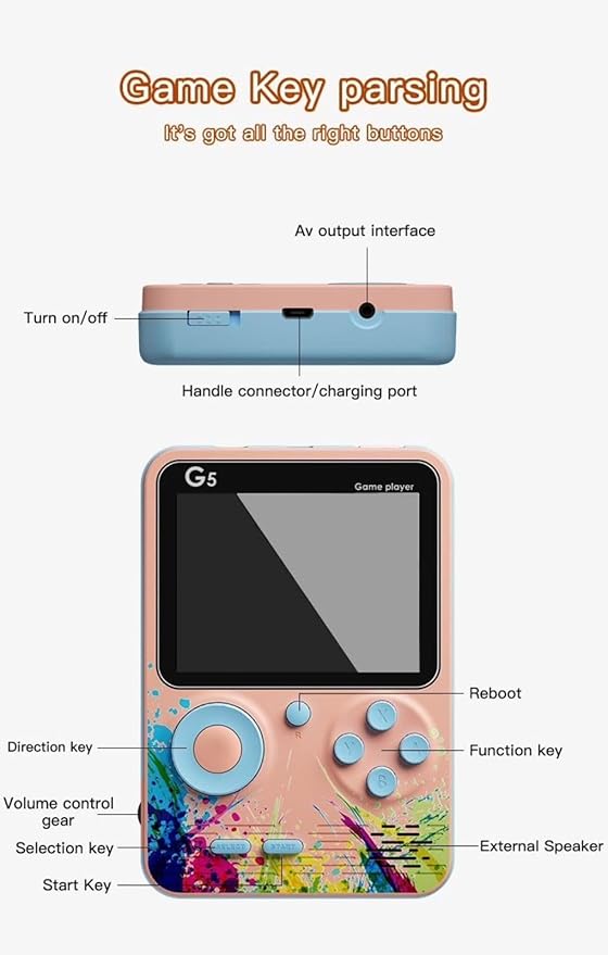 Key Parsing Handheld Game Player 5-inch Display AV Output Rechargeable