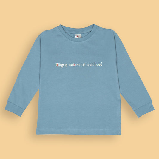 Ollypop Essentials T-Shirt – Breezy Breathable Sinker, Full Sleeves, Placement Print for Happy Kids (Teal Blue)