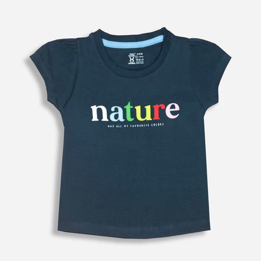 Girls’ Playful Quotation Print T-Shirt – Pink Rabbit Teal Blue Essentials Tee