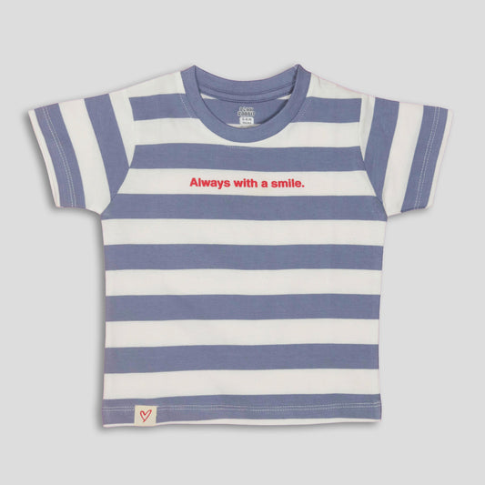 Pink Rabbit Teal Blue Cotton Tee –  Cap Sleeve, Cheerful “Always with a Smile” Design