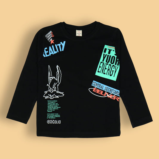 It’s Your Energy! Teal Blue Party Tee by OlioKids – Boys’ Full Sleeves, Extra Soft Cotton for Play & Adventure