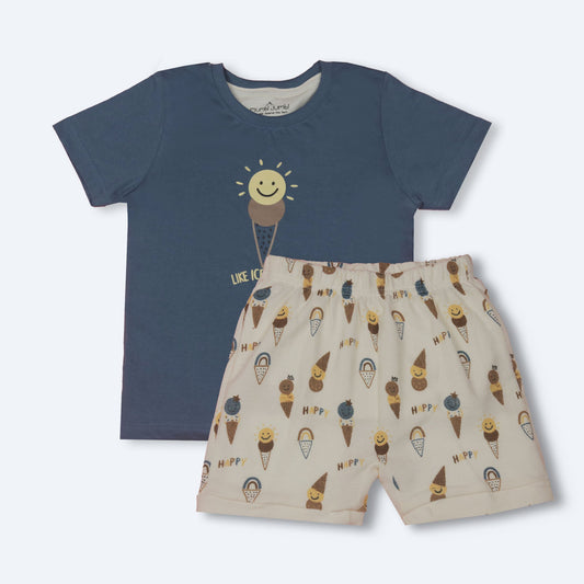 Mumbl Jumbl Soft Cotton Girls’ T-shirt & Short Set – Half Sleeve Top (Teal Blue)