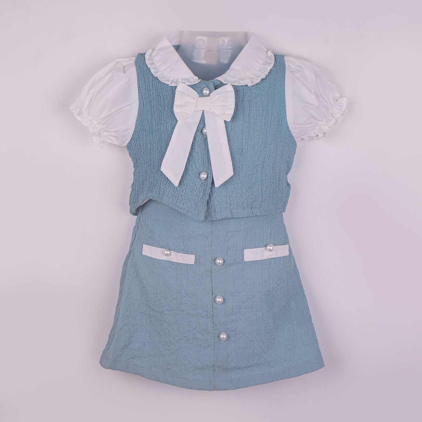 Toffyhouse Girls’ Teal Blue Cotton Blend Set – Cap Sleeve Mandarin Collar Top