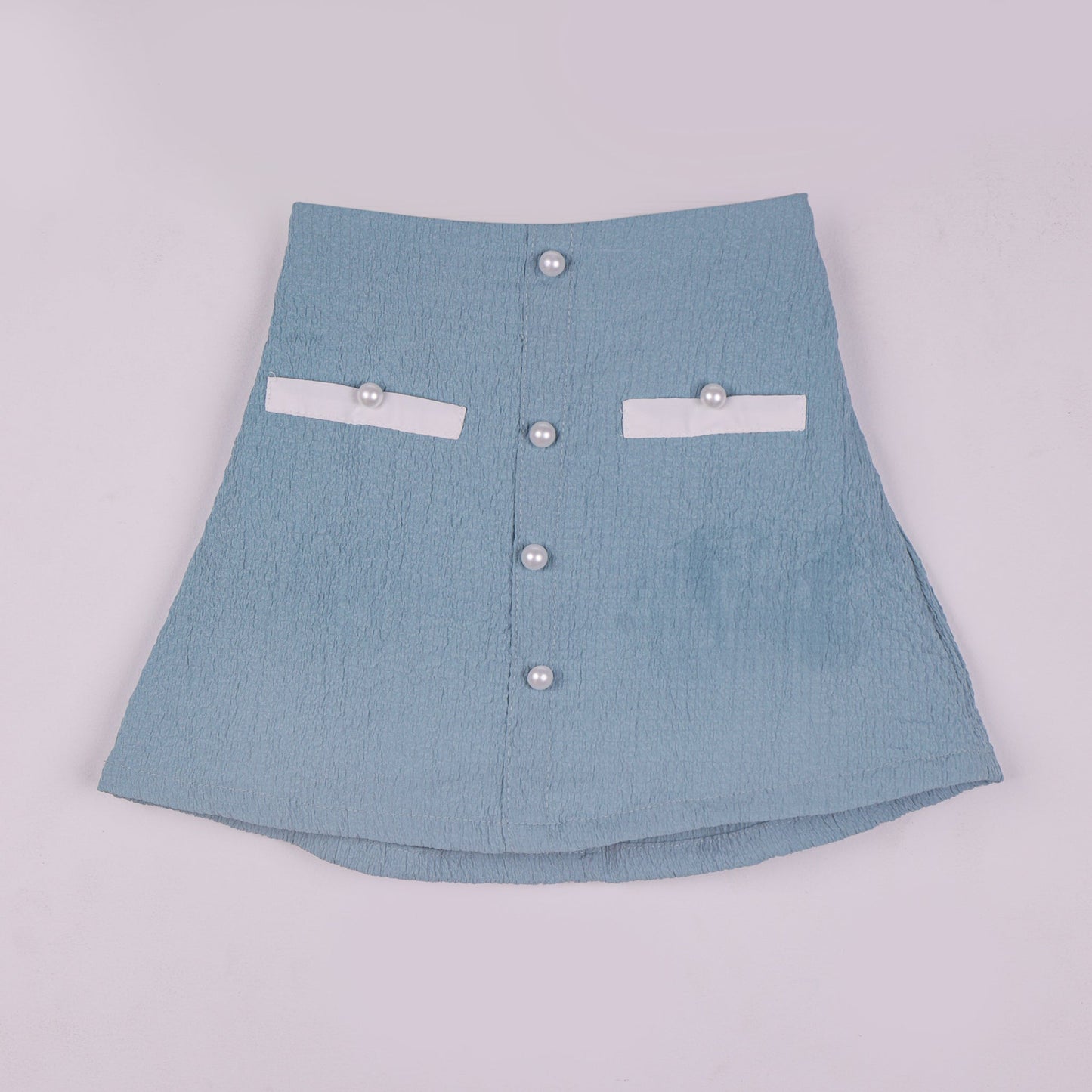 Toffyhouse Girls’ Teal Blue Cotton Blend Set – Cap Sleeve Mandarin Collar Top