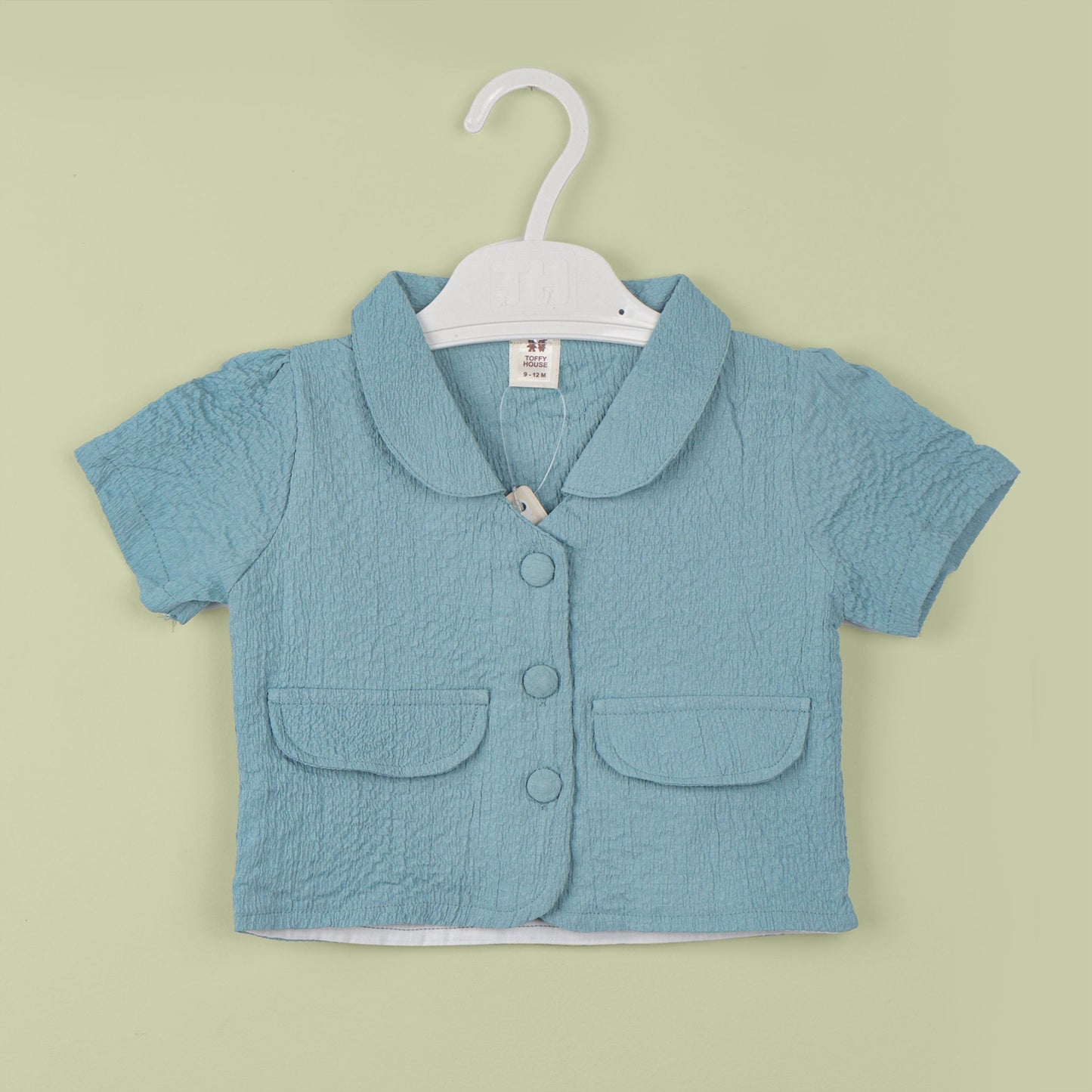 Toffyhouse Girls’ Teal Blue Cotton Blend Polo Collar Top & Knee-Length Shorts Set