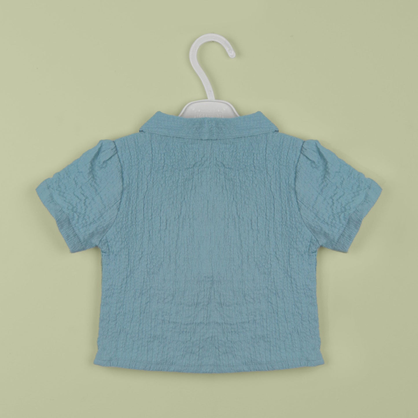 Toffyhouse Girls’ Teal Blue Cotton Blend Polo Collar Top & Knee-Length Shorts Set