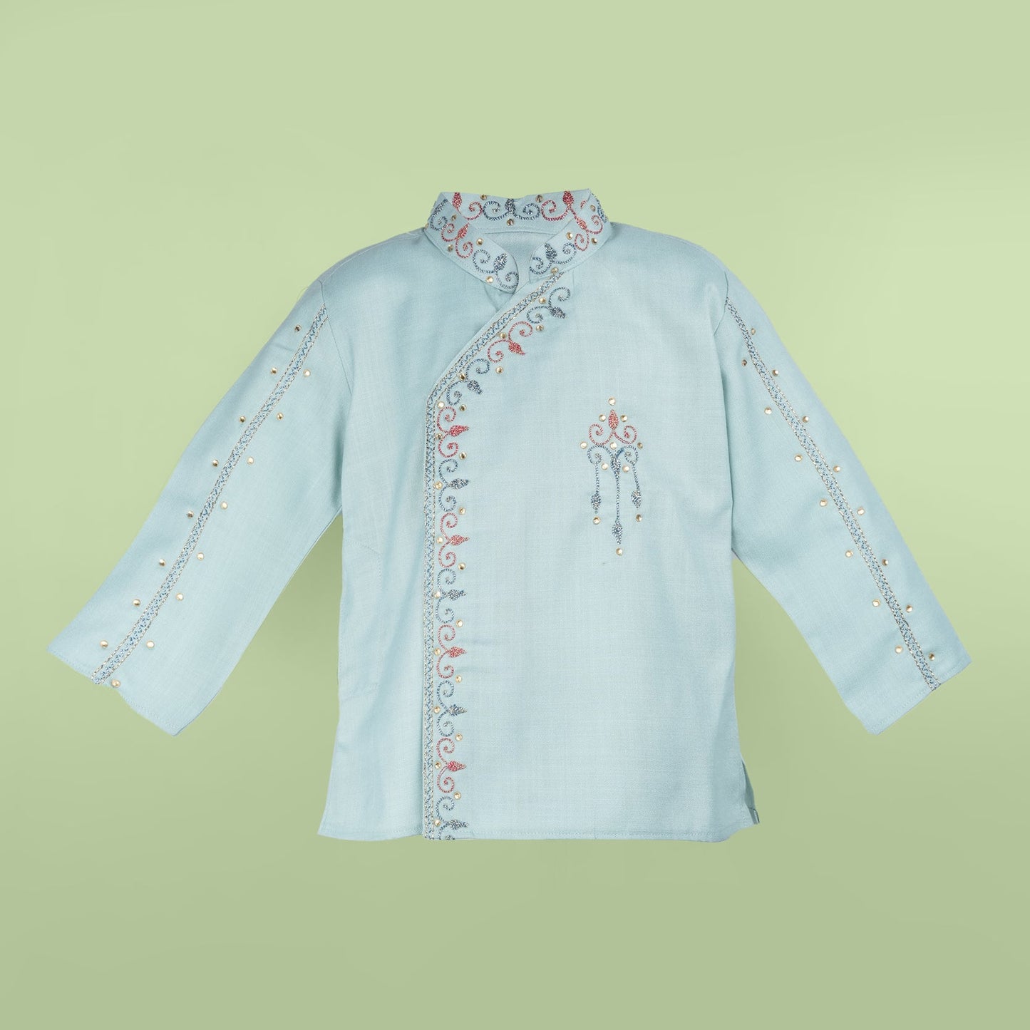 Archies Boys’ Cotton Dhoti Kurta Set with Embroidery – Teal Blue Festival Wear