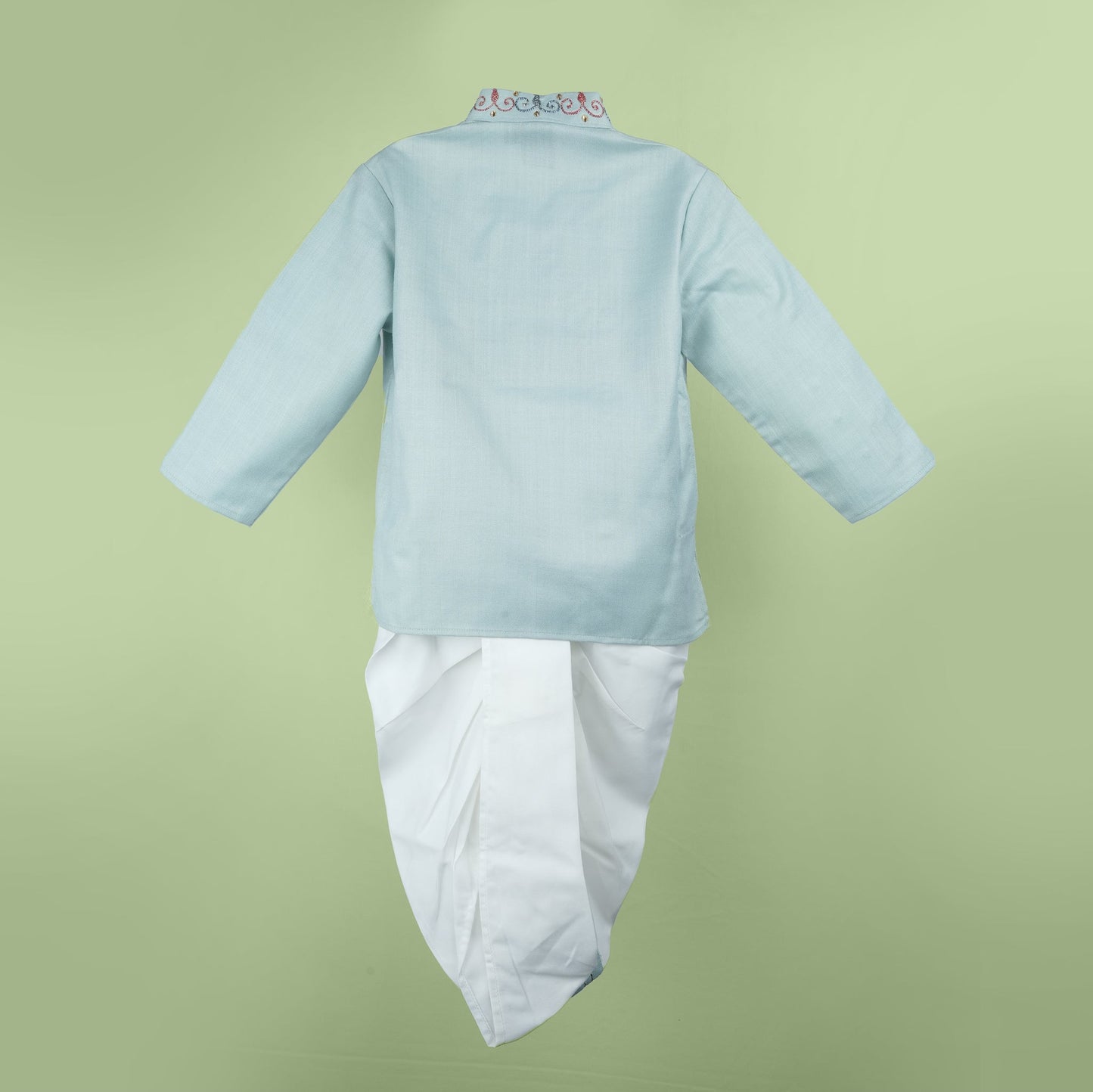 Archies Boys’ Cotton Dhoti Kurta Set with Embroidery – Teal Blue Festival Wear