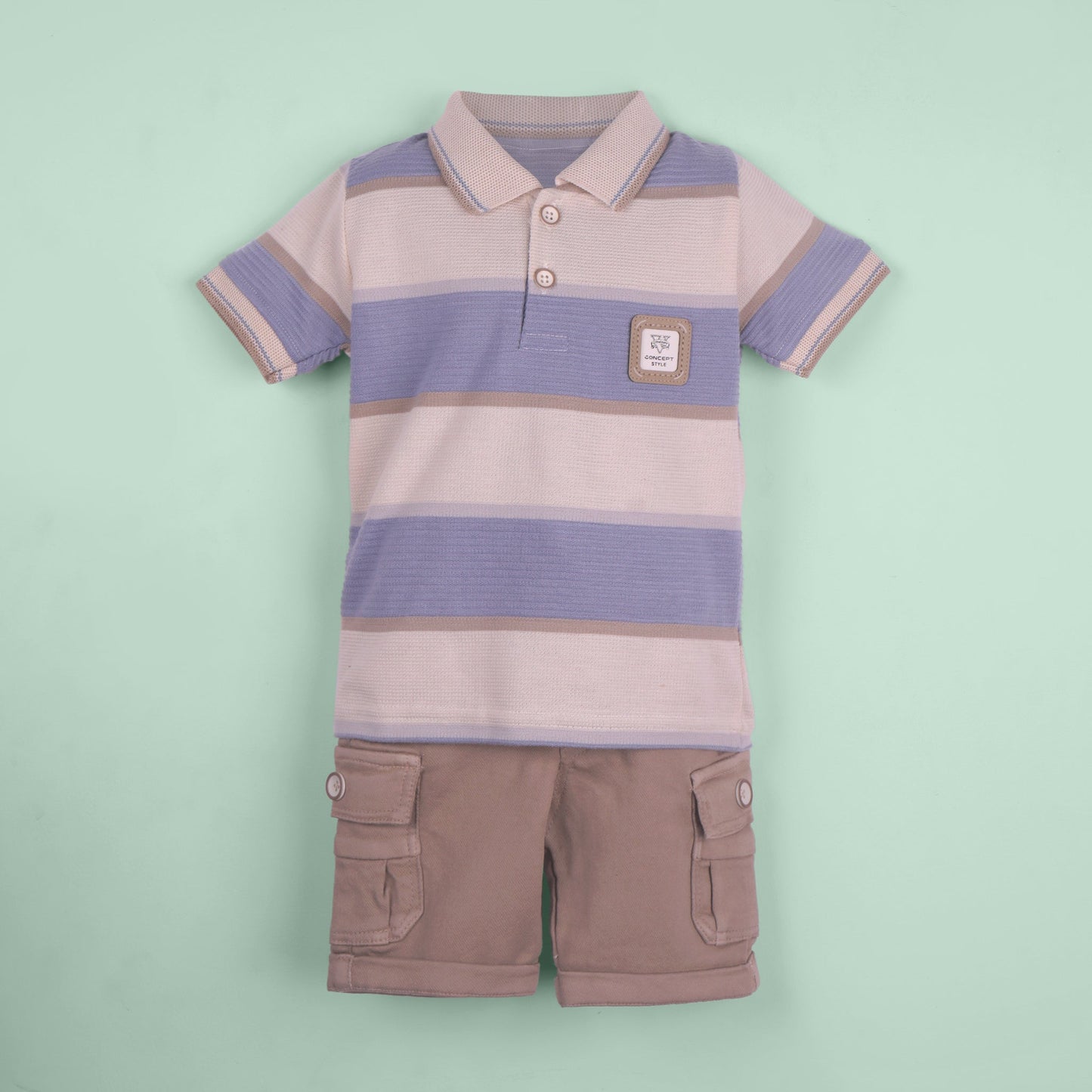 Breathable Comfort – Boys’ Teal Blue Cotton Knit Outfit with Capris