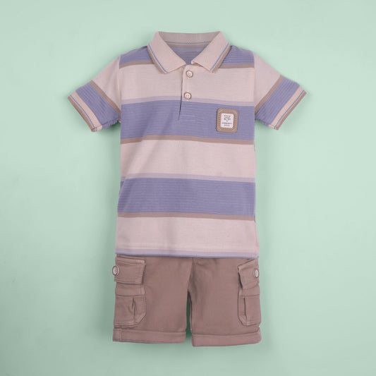Breathable Comfort – Boys’ Teal Blue Cotton Knit Outfit with Capris
