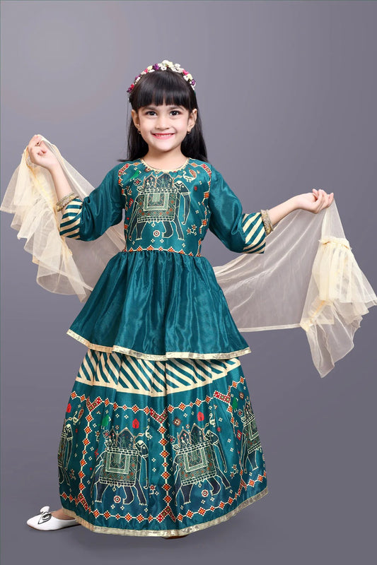 Twirl & Shine in Satyam Fab’s Teal Blue Embroidered Lehenga Choli – Perfect for Little Festival Queens!