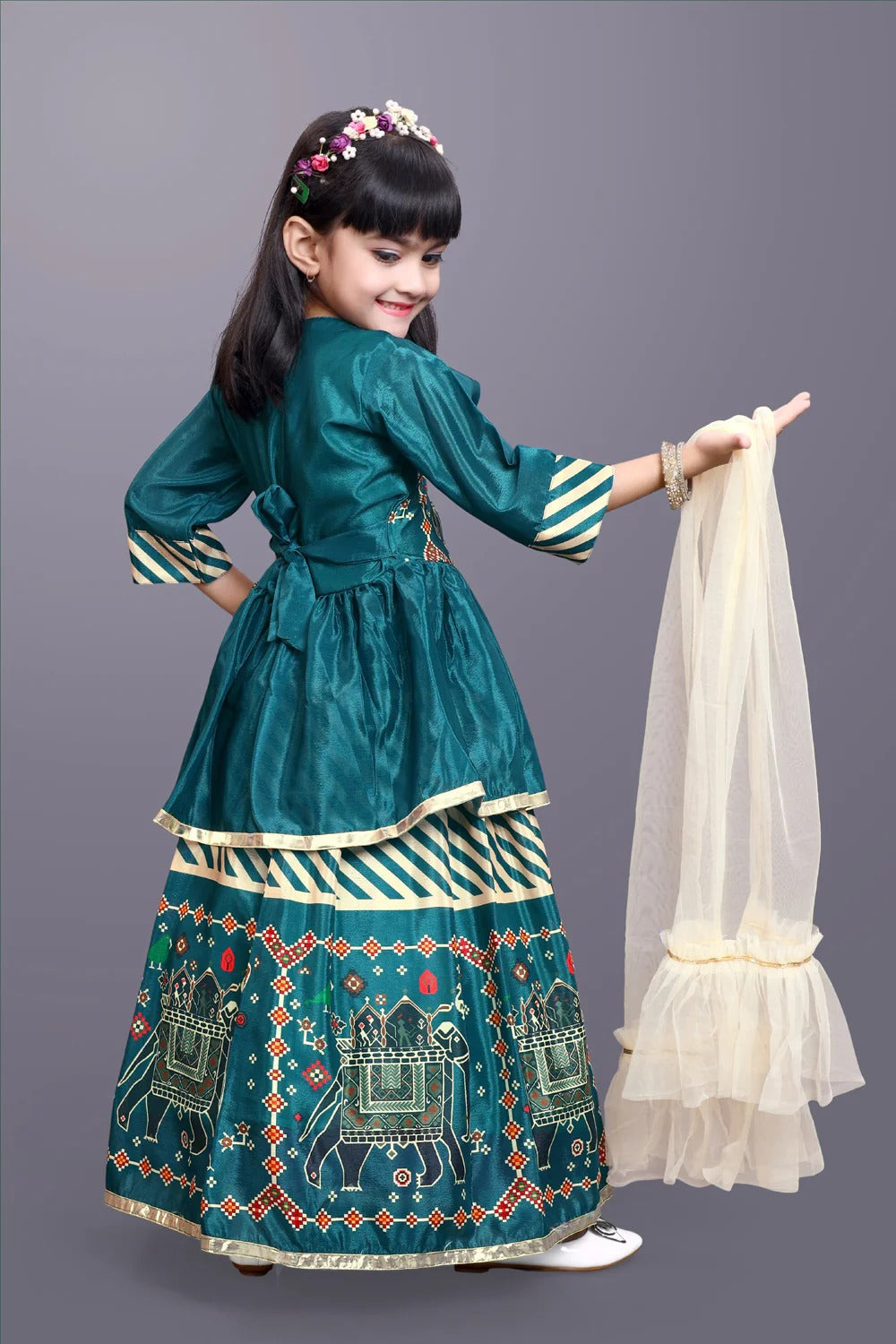 Twirl & Shine in Satyam Fab’s Teal Blue Embroidered Lehenga Choli – Perfect for Little Festival Queens!