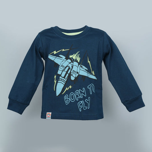 Sky High Tee – Big Premier Boys’ Teal Blue Full Sleeve Cotton T-Shirt
