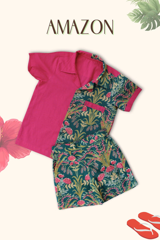Fun in Fuchsia – Boys’ Peekaaboo Cotton Shirt & Shorts