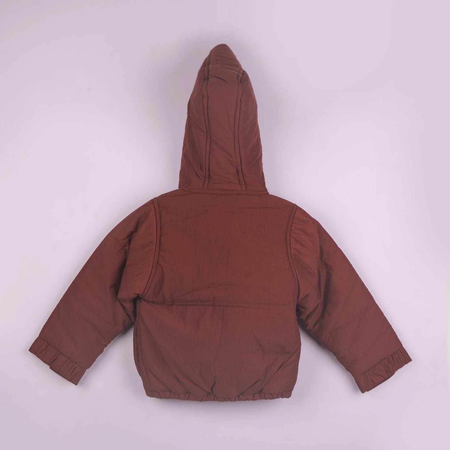 Stay Toasty in Rust Orange: Little Kangaroos Boys Quilted Hooded Jacket with Zip Closure