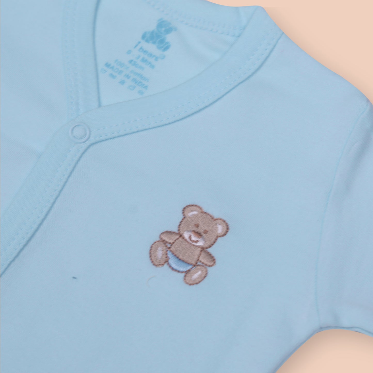 Blue Cotton Newborn Baby Gift Set – Full Sleeve Button-Up Top, Elastic Waist Pants, Bib, Cap & Mittens