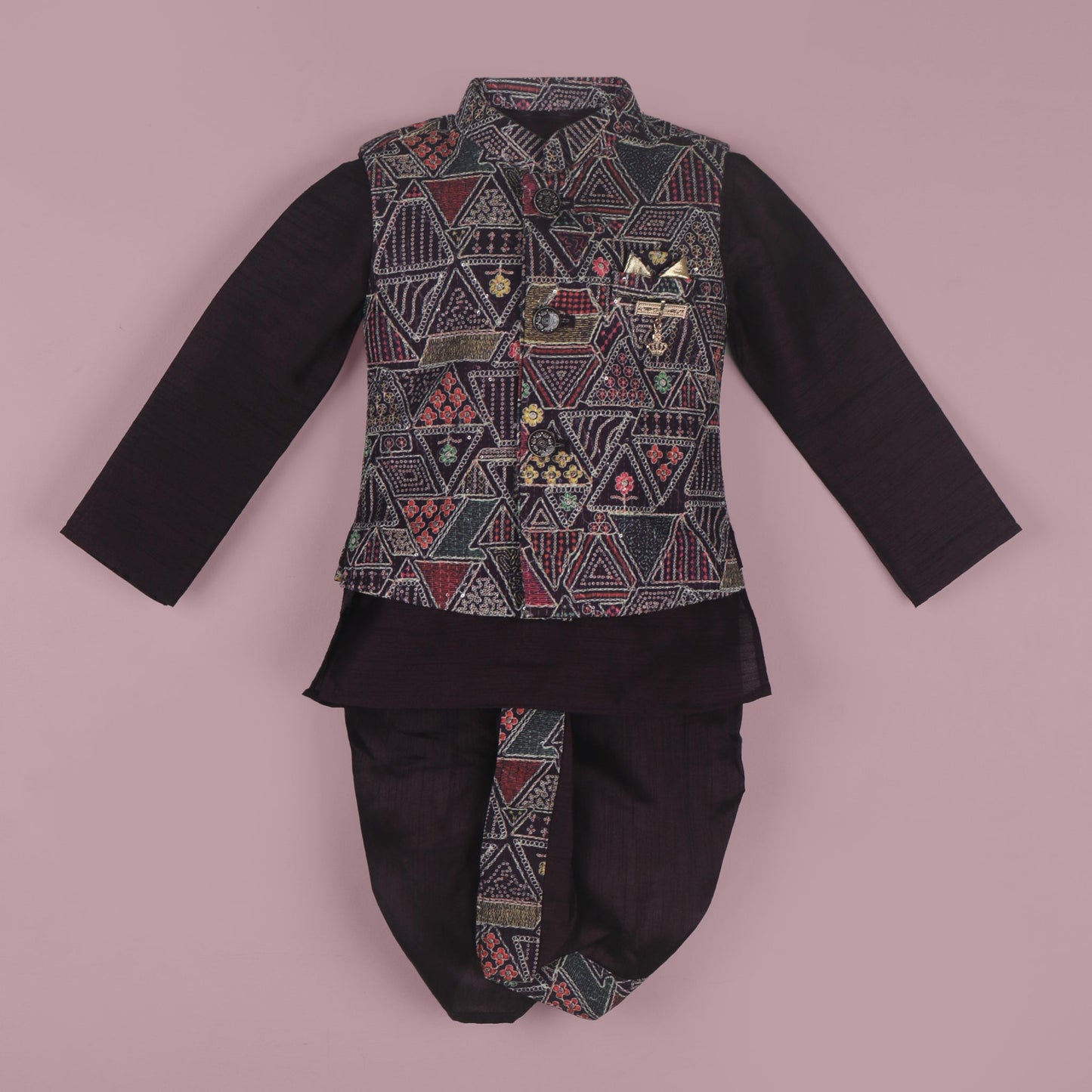 Regal in Plum – Boys’ Kurta Dhoti Jacket Pant Set