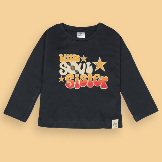 Ollypop Charcoal Grey 'Little SOUL Sister' Placement Print Cotton Full Sleeve T-Shirt