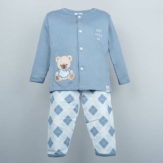 Charcoal Grey Boys’ Nightwear Set | Ollypop Elastic Waist Pants & Printed Full Sleeve Top