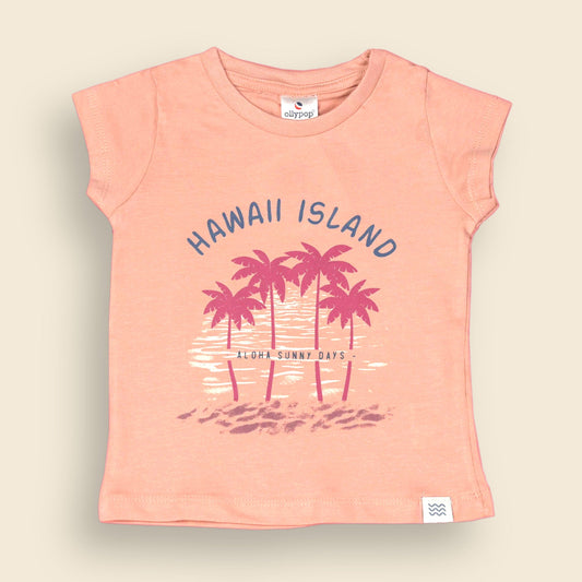 Ollypop Girls’ Dark Peach Hawaii Island Casual Top – Breathable Summer & Monsoon Essential with Beach Vibes Print