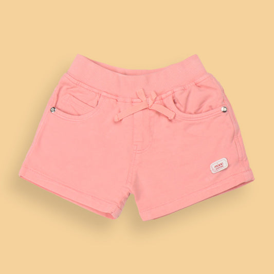 Mikkie House Girls Dark Peach Cotton Solid Shorts with Pockets