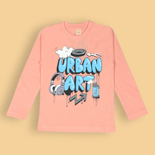 OlioKids Boys’ Dark Peach Full Sleeve Tee – URBAN ART Revolt Print, Extra Soft Cotton, Outdoor & Party Essential