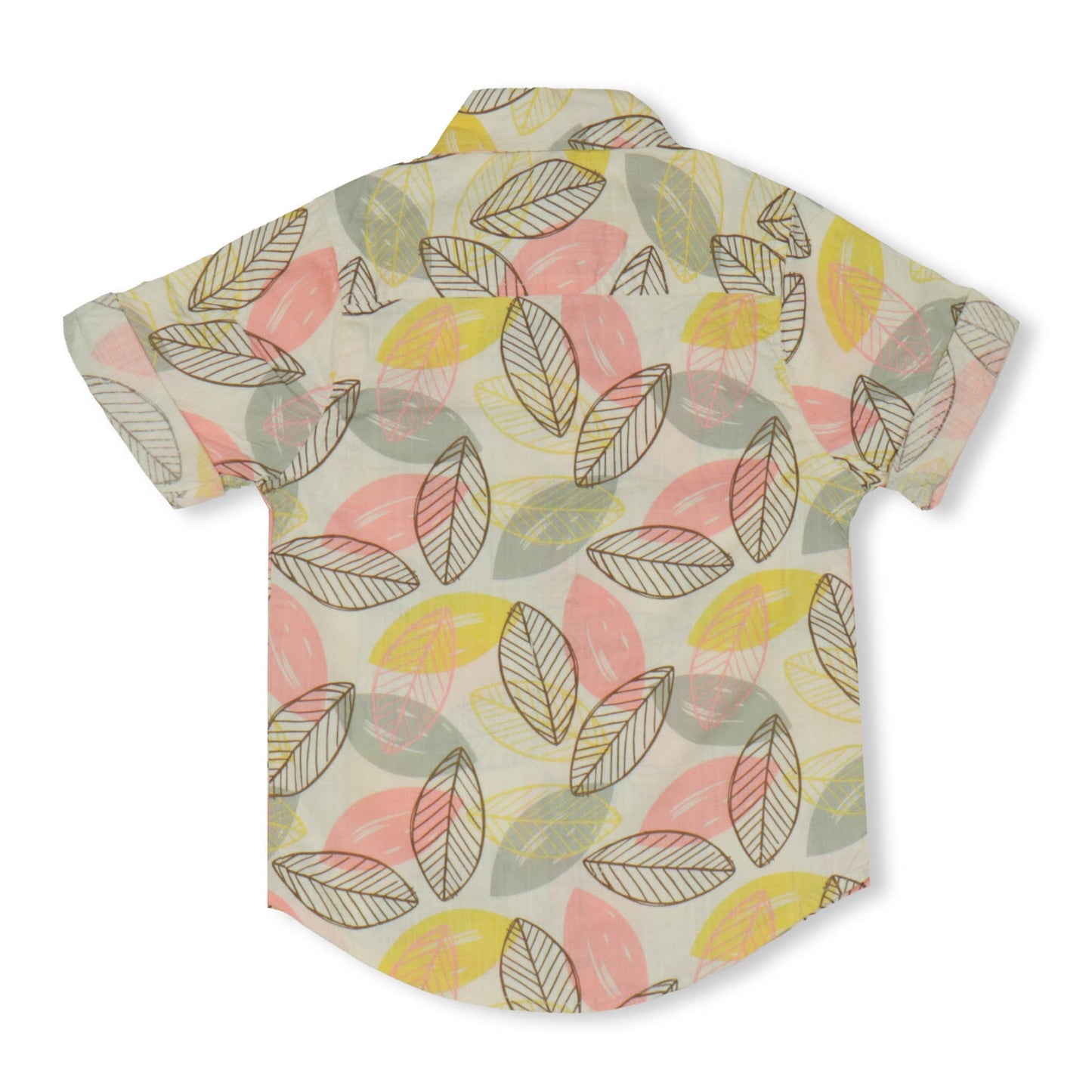 Dew Drop Boys' Cotton Shirt with Leaves Print – Soft Fabric, Half Sleeves, Summer Essentials (Peach)