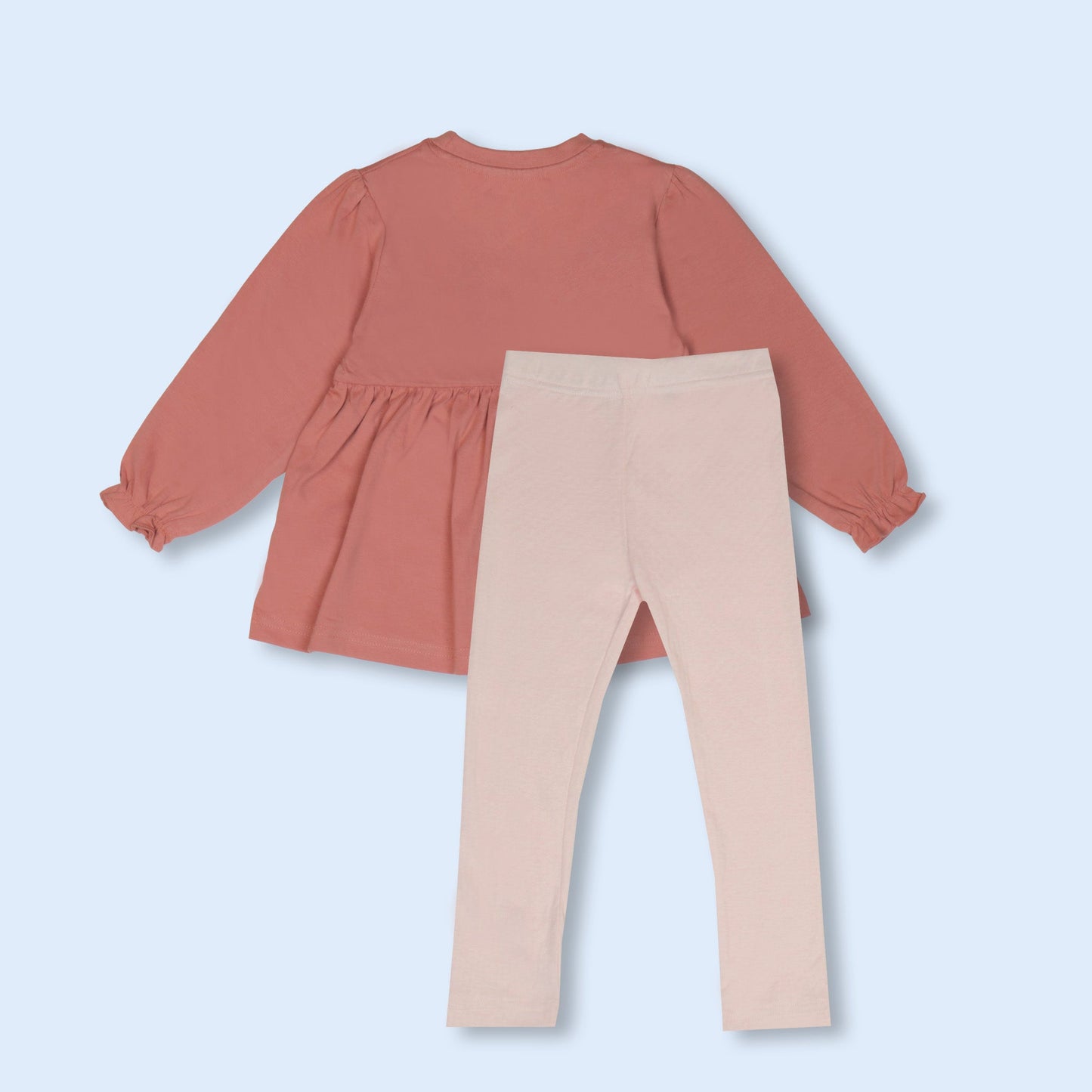 Cute Mumbl Jumbl Girls Nightwear’ Set – Full Sleeve Frock & Pull-On Pants (Dark Peach)