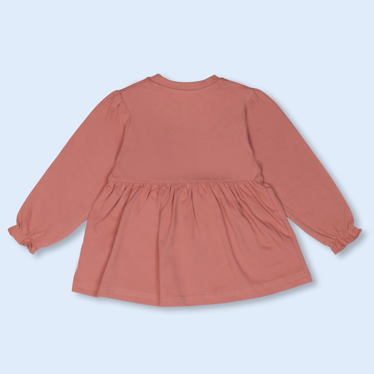 Cute Mumbl Jumbl Girls Nightwear’ Set – Full Sleeve Frock & Pull-On Pants (Dark Peach)