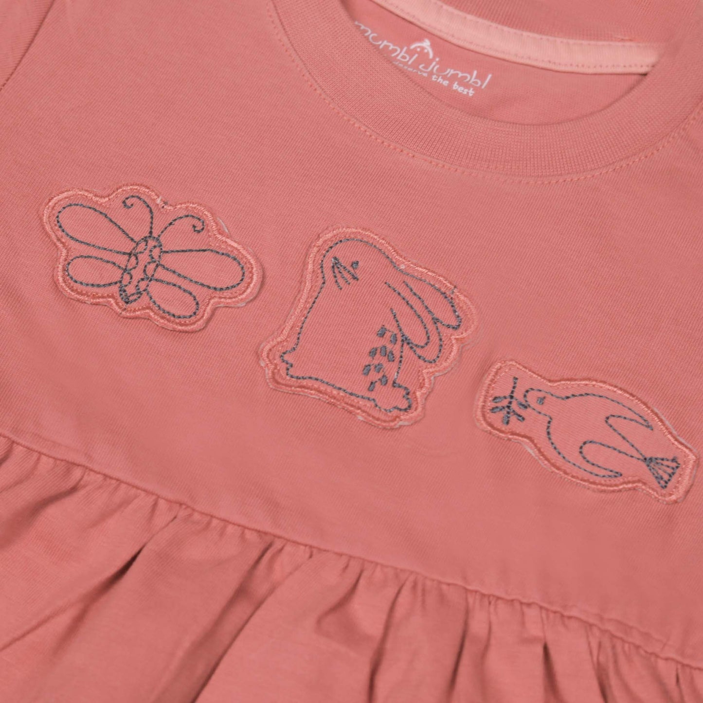Cute Mumbl Jumbl Girls Nightwear’ Set – Full Sleeve Frock & Pull-On Pants (Dark Peach)