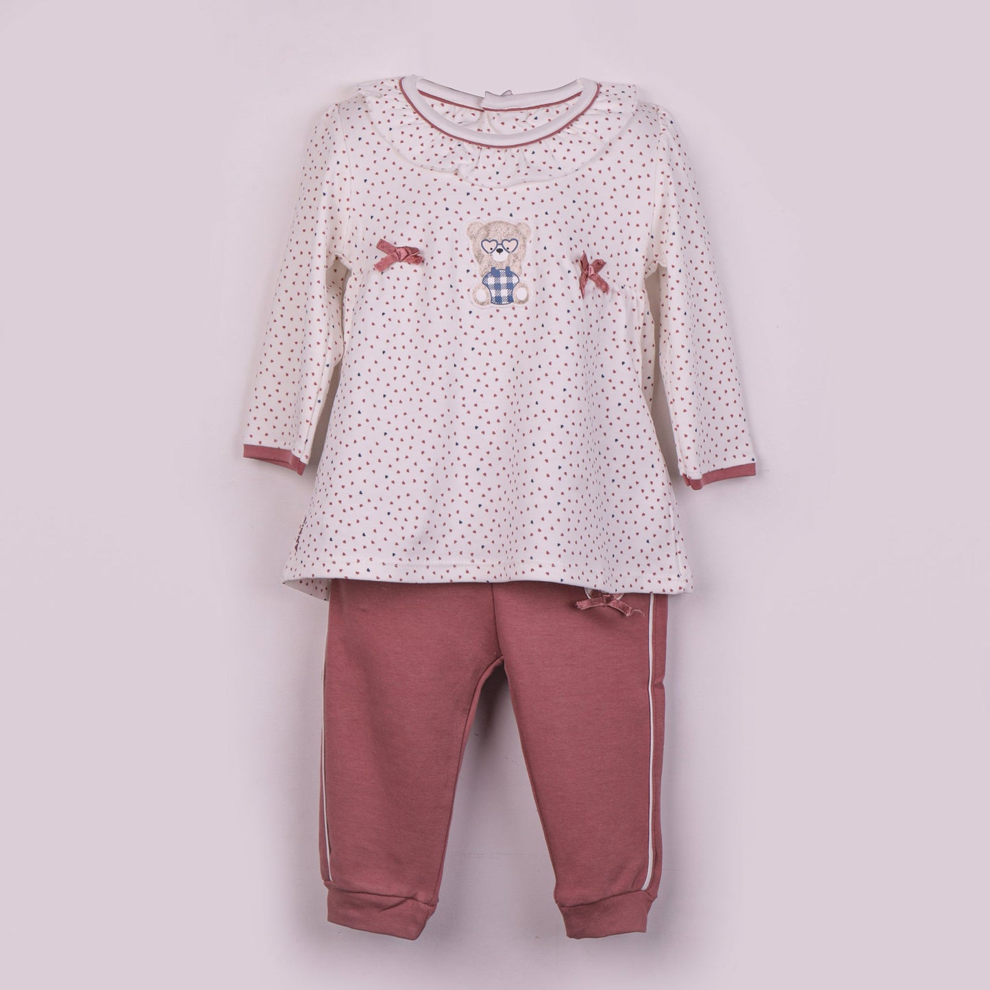 Cozy Dark Peach Top & Elastic Waist Pants – Girls’ Printed Cotton Set