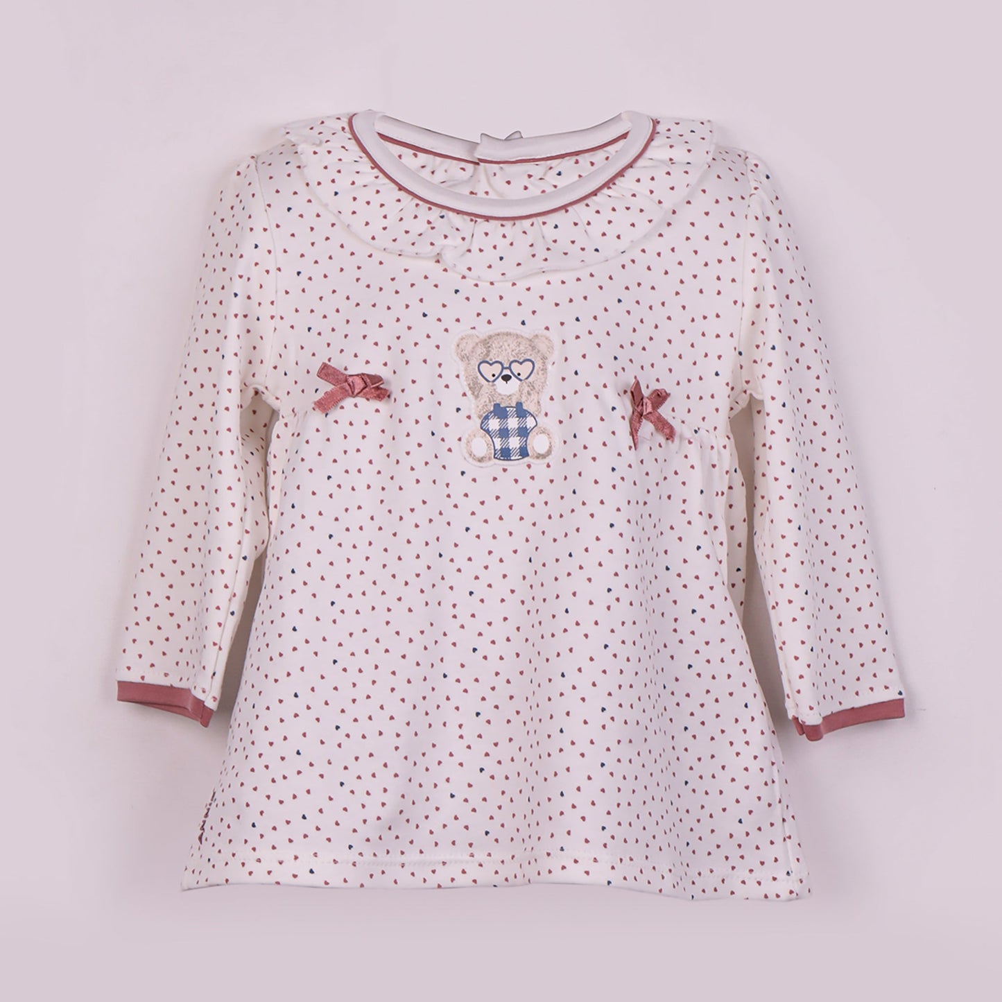 Cozy Dark Peach Top & Elastic Waist Pants – Girls’ Printed Cotton Set