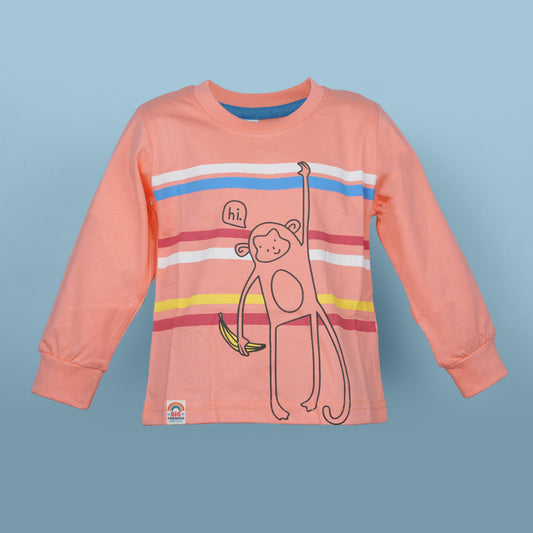Say Hi! Big Premier Dark Peach Full Sleeve Cotton T-Shirt