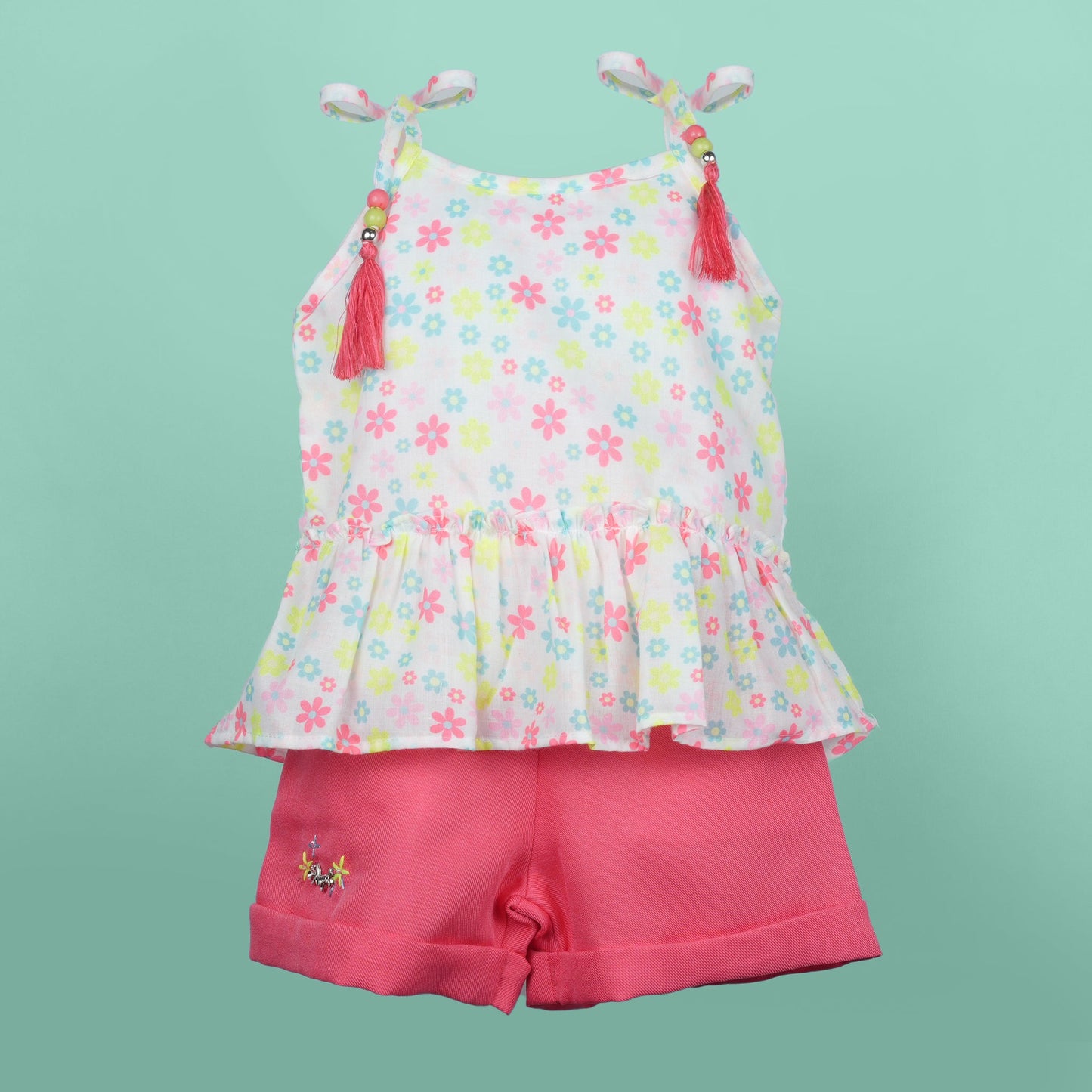 DW Girl's Dark Peach 'Angel' Square Neck Top & Shorts Set