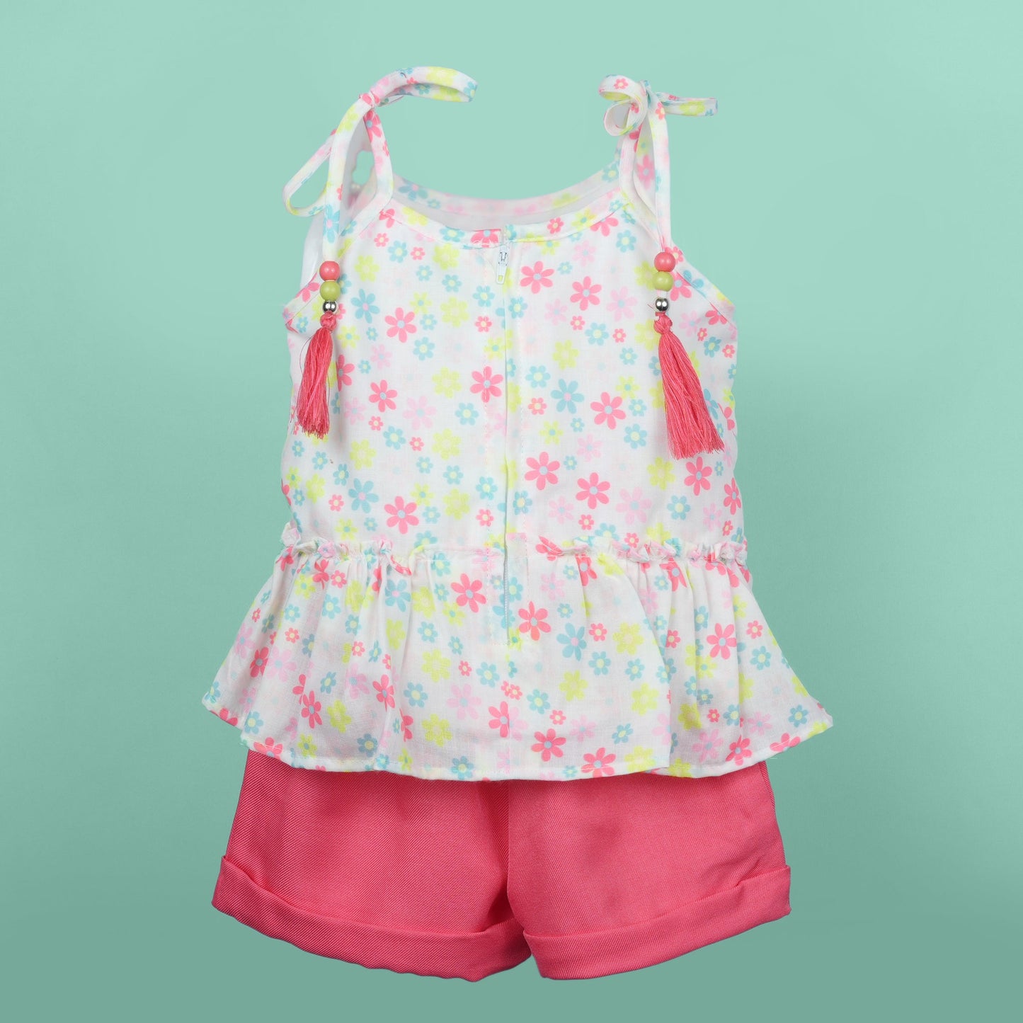 DW Girl's Dark Peach 'Angel' Square Neck Top & Shorts Set