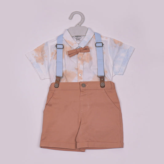 Toffyhouse Boys’ Fawn Checked Shirt & Cotton Dungaree Set