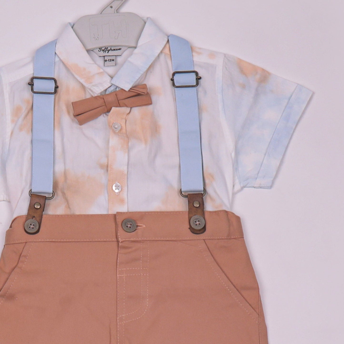 Toffyhouse Boys’ Fawn Checked Shirt & Cotton Dungaree Set