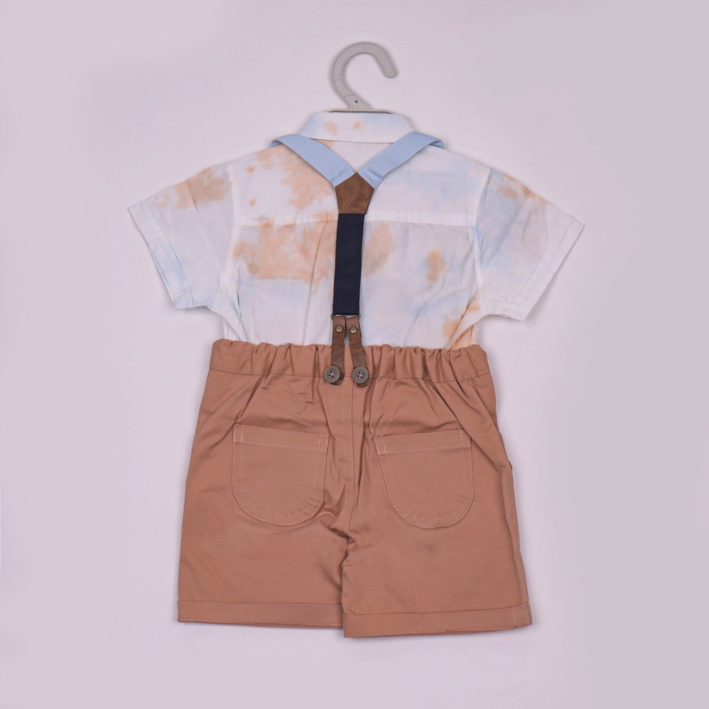 Toffyhouse Boys’ Fawn Checked Shirt & Cotton Dungaree Set