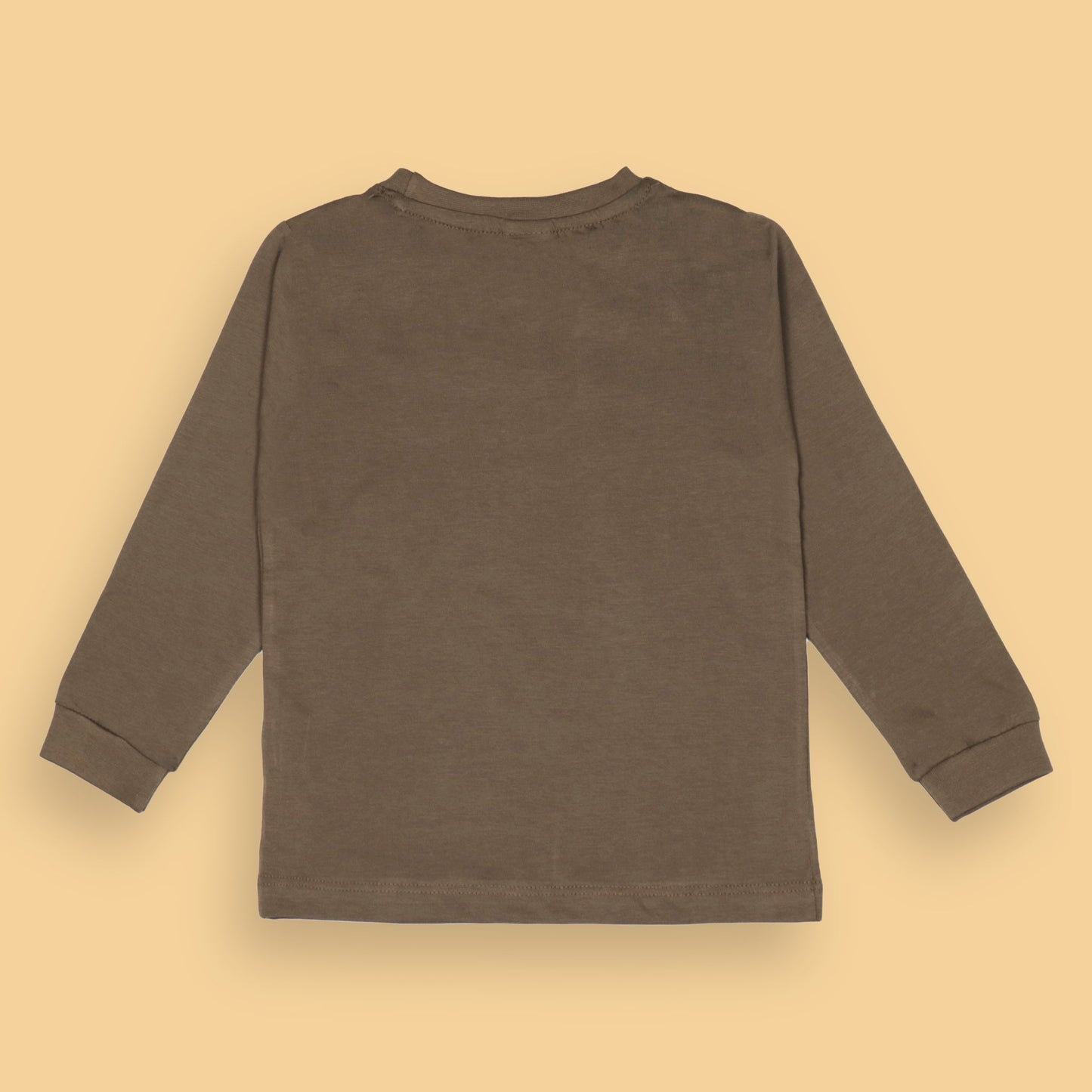 Ollypop Essentials T-Shirt – Breezy Breathable Sinker, Full Sleeves, Placement Print for Happy Kids (Brown)