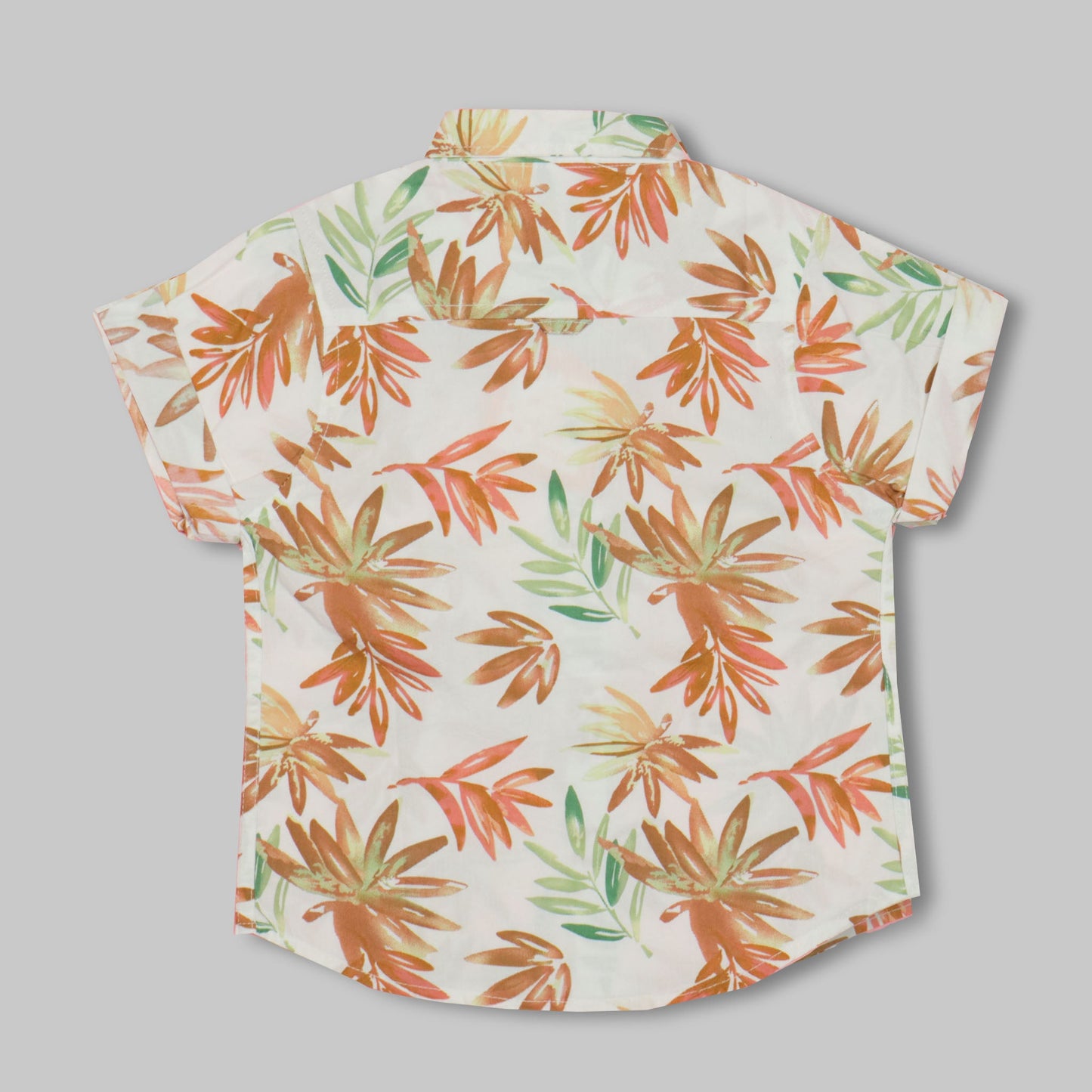 Dew Drop Boys' White Shirt With Brown Floral Print – Soft Fabric, Half Sleeves, Smart Outdoor Essential
